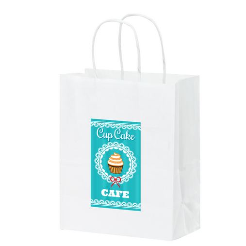 Custom Printed White Kraft Paper Shopper Tote Bag w/Full Color (8 1/4"x4 3/4"x10 1/4") - Color Evolution - 1W8410-CE